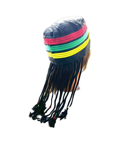 Imagem de Gorro jamaicano Rastafari com cabelos dreads e tranças 30cm