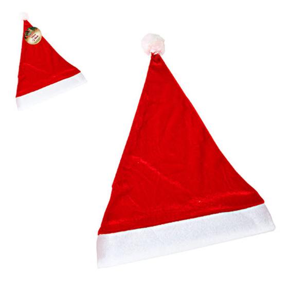 Imagem de Gorro Touca De Natal Papai Noel Vermelho Veludo Brilhante Veludo Decoração Natalina