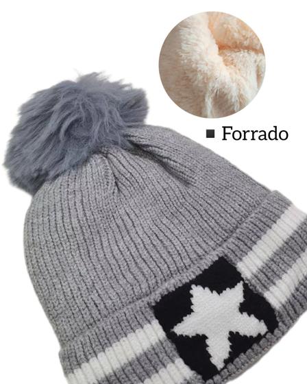 Imagem de Gorro Touca Infantil Unissex Forrado com Pompom e Estrela