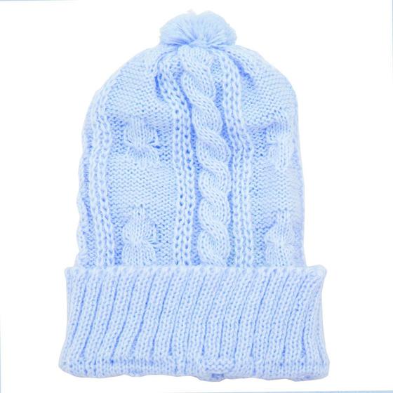 Gorro Trança com Bola Tamine Luxo Azul Claro - Creações Tamine