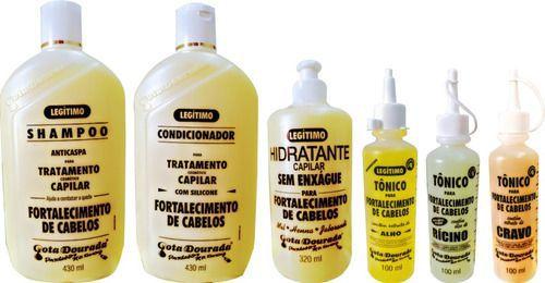 Imagem de Gota Dourada Kit Shampoo+condicionador+ Hidratante+tonicos ( Alho, Ricino e Cravo)