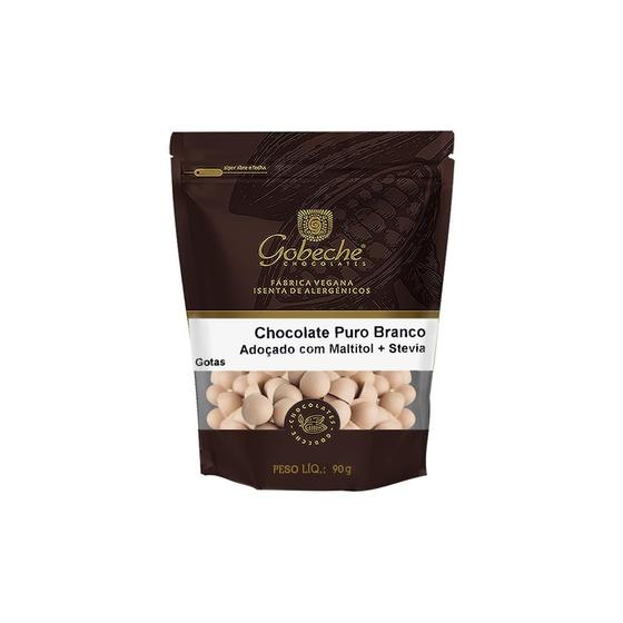 Imagem de Gotas Chocolate Puro Branco Gobeche Adoçado com Maltitol e Stevia 90g