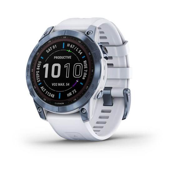 Imagem de Gps Smartwatch Garmin Fenix 7 Safira Solar Azul Titânio com Pulseira Preta 