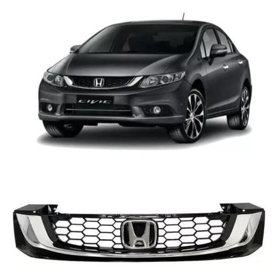 Imagem de Grade CIVIC LXR 2015 2016 2017 Com Emblema - BLACK PIANO - FRISO CROMADO