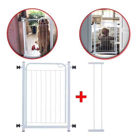 Imagem de Grade de Segurança Proteção Portão Móvel Para Criança Bebê Cão com Extensor 10 cm Branca