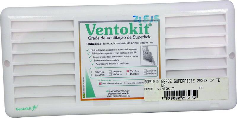 Imagem de Grade de Ventilação de Superfície Ventokit  25x12 com Tela Anti-Inseto