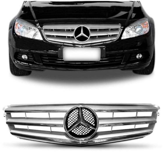 Grade Dianteira Mercedes Benz C180 C200 C280 2008 2009 2010 2011 Prata com Emblema e Friso Cromado Menor preço em Grade Dianteira Mercedes Benz C180 C200 C280 2008 2009 2010 2011 Prata com Emblema e Friso Cromado