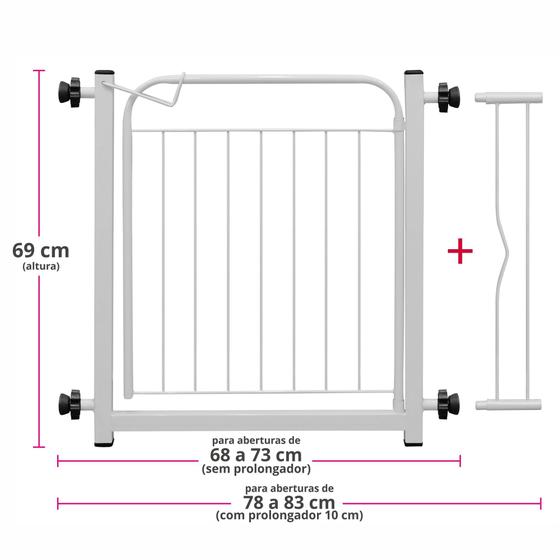 Imagem de Grade Para Cachorro Portão Porta Pet Proteção Bebe Segurança Com Extensor 10cm