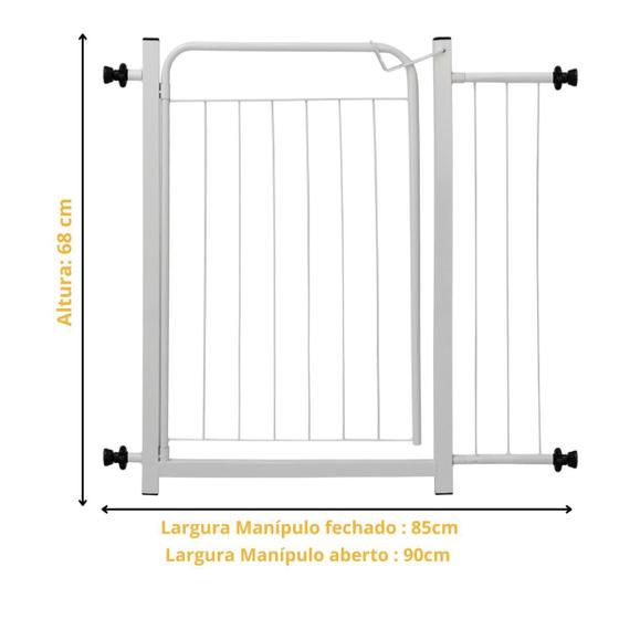 Grade Portão Proteção Criança Corredor 80 Á 95cm Reforçado Portaozinho Cachorro Pets Ext 15cm Branco - Itagold
