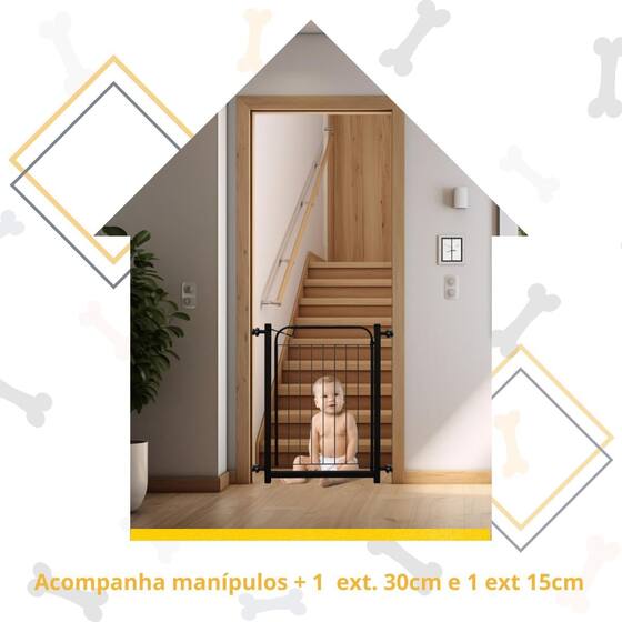 Grade Proteção Bebes Cachorro Criança Portão Pet Para Portas Escadas Com Extensores 1 de 15cm e 1 de 30cm Itagold