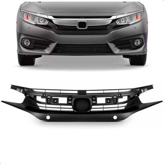 Imagem de Grade Radiador Civic 2017 A 2018 Preta Com Furo Sensor