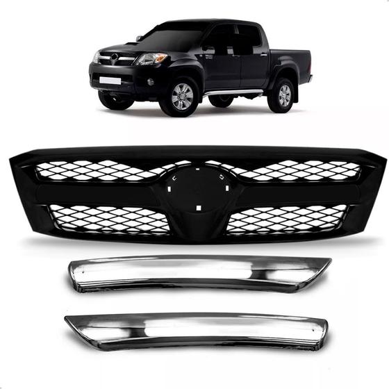 Imagem de Grade Radiador Hilux 2005 2006 2007 Preto com friso Cromado