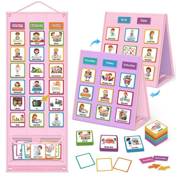 Imagem de Gráfico de recompensas do Visual Schedule Godery Large Chore rosa com 109 cartões