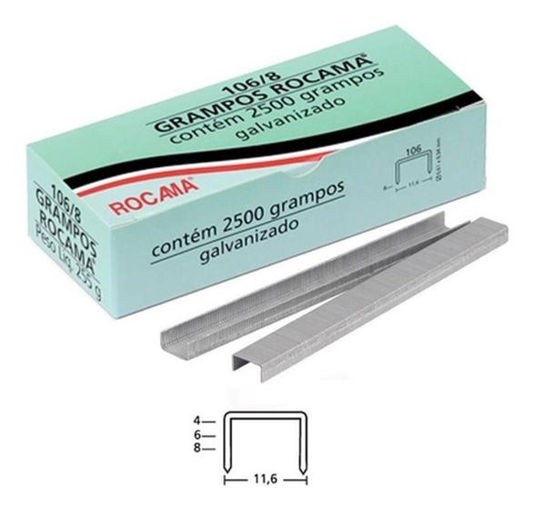 Grampo 6mm 106-8 rocama 2500 grampos galvanizado arame de aço original Menor preço em Grampo 6mm 106-8 rocama 2500 grampos galvanizado arame de aço original