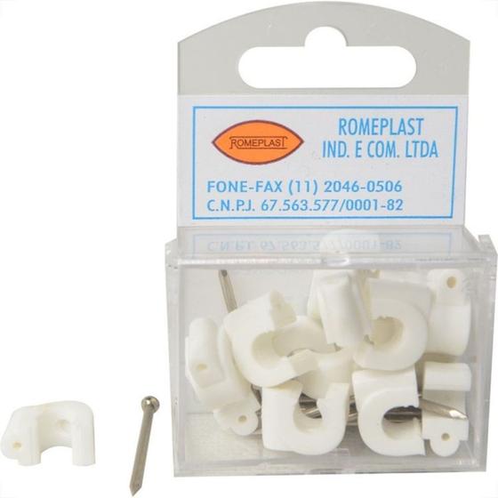 Imagem de Grampo Fixa Fio Romeplast 07Mm Branco Com 15 Pecas
