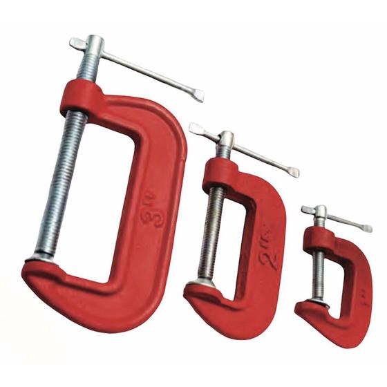 Imagem de Grampo Sargento Tipo C Kit 3 Pecas 1" 2" 3" Para Marceneiro