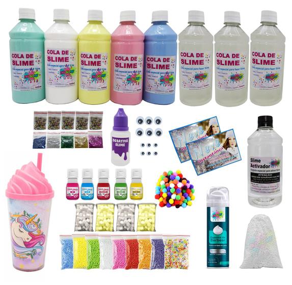 Imagem de Grande Kit Super Slime Com Neve + Copo Unicórnio + Pompom Jelly Cubes - Ine Slime
