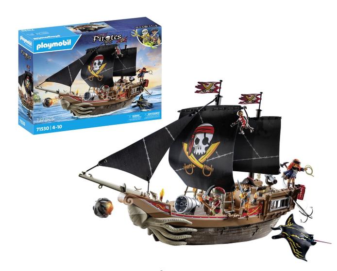 Imagem de Grande navio pirata Playmobil Pirates de brinquedo com acessórios