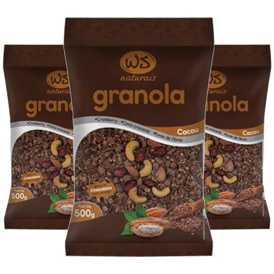 Granola Cacau WS NATURAIS 500g (3 pacotes) Granola Magazine Luiza