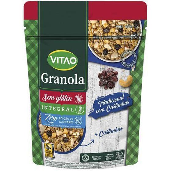 Granola Integral Tradicional com Castanhas sem Glúten Zero Adição de Açúcares 250g - Vitao Menor preço em Granola Integral Tradicional com Castanhas sem Glúten Zero Adição de Açúcares 250g - Vitao