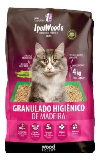 Imagem de Granulado Higiênico de Madeira Ipet Wood'S P/ Gatos 4Kg IPET para Gatos