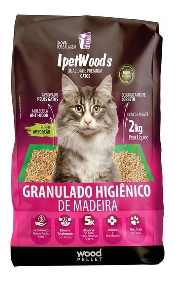 Imagem de Granulado Higiênico De Madeira Para Gatos 2 Kg - Ipet Woods