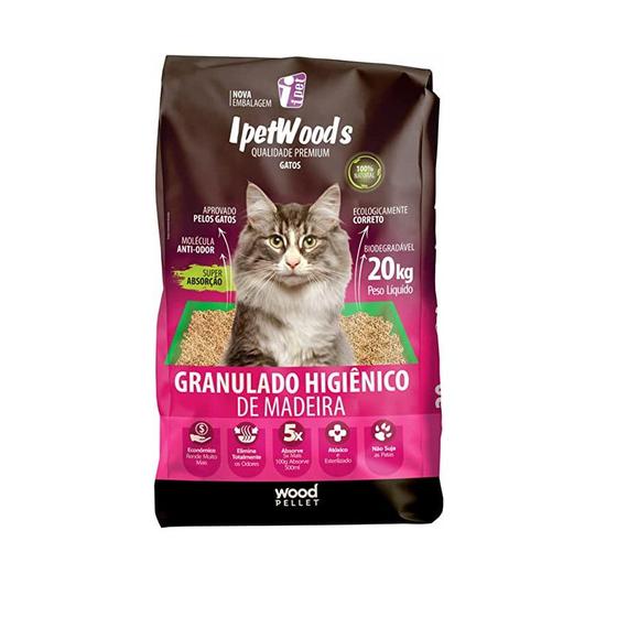 Imagem de Granulado Madeira Higiênico Para Gatos 20 Kg - Ipet Wood'S