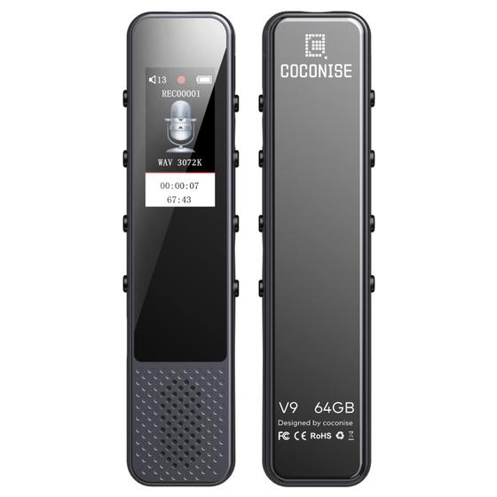 Imagem de Gravador de voz digital COCONISE 64GB com gravação HD preta