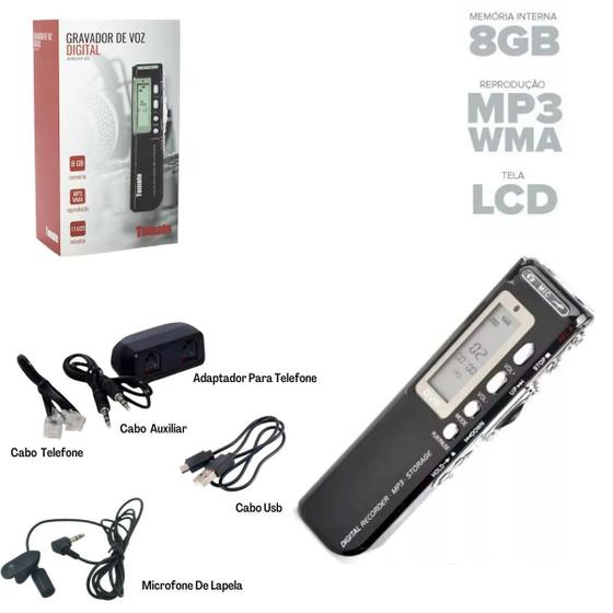 Imagem de Gravador De Voz Usb Mp3 Profissional 8gb Alto Alcance Sdcard