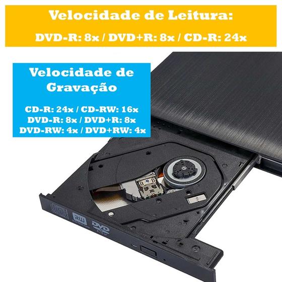 Imagem de Gravador e Leitor de CD e DVD Externo USB 3.0 Portátil