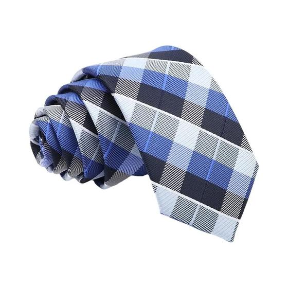 Imagem de Gravata de Pescoço Masculina Xadrez Jacquard - 6cm, Poliéster, para Casamento e Terno