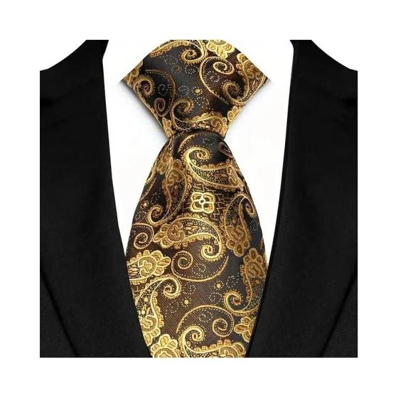 Imagem de Gravata Masculina Marrom Paisley - Jacquard 8cm - Luxo para Negócios e Festas