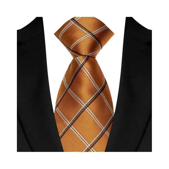 Imagem de Gravata Masculina Paisley Floral Laranja e Marrom - 8cm - Jacquard para Festa