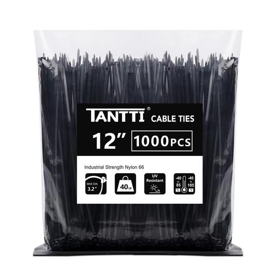 Imagem de Gravatas Pretas TANTTI (1000 Unidades) - 12 Polegadas, 18kg de Resistência à Tração