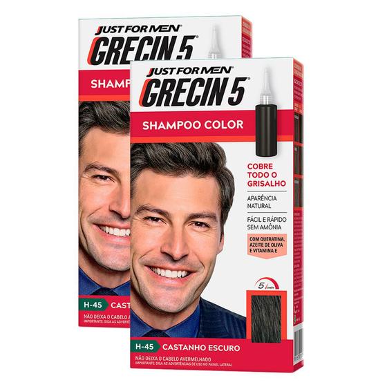 Grecin 5 Shampoo Color Tonalizante Castanho Escuro 60ml Kit com duas