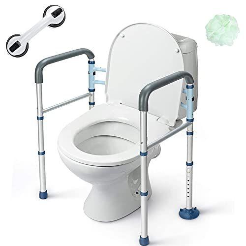 Imagem de GreenChief Stand Alone Toilet Safety Rail com Barra de Agarra Livre - Quadro de Segurança de Vaso Sanitário para Serviços Pesados para Idosos, Deficientes e Deficientes - Corrimãos Sanitários Independentes Ajustáveis Auxiliares, Ajuste a Qualquer Va