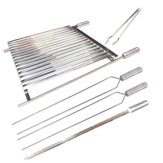Grelha Argentina 70x60 Churrasco Inox + 3 Espetos + Pegador Menor preço em Grelha Argentina 70x60 Churrasco Inox + 3 Espetos + Pegador