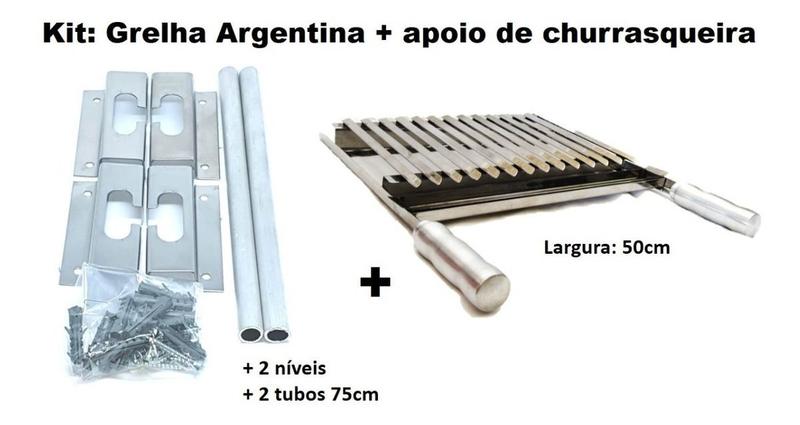 Imagem de Grelha Argentina Inox 50cm e Apoio de Churrasqueira Até 75cm