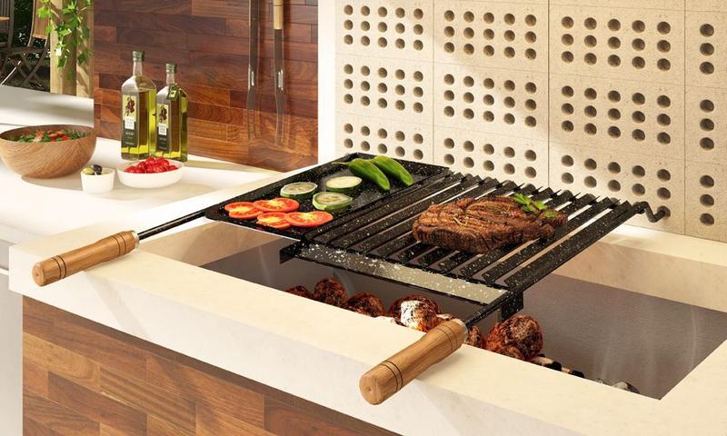 Grelha Churrasqueira esmaltada Parrilla Com Chapa Auxiliar Menor preço em Grelha Churrasqueira esmaltada Parrilla Com Chapa Auxiliar