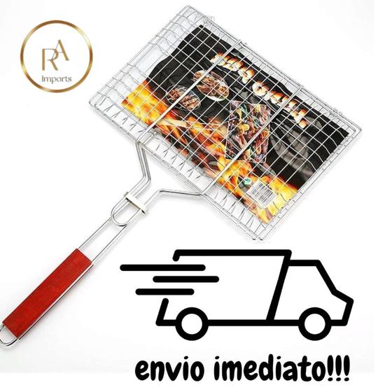 Imagem de Grelha Dupla para Churrasco Antiaderente Aço Inox Dobravel Churrasqueira Peixe Não Gruda Resistente