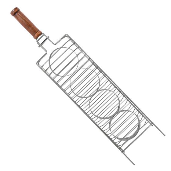 Imagem de Grelha Hamburgueira Multiuso Para Churrasqueira Com 4 Anéis Modeladores em Inox 15x44 cm