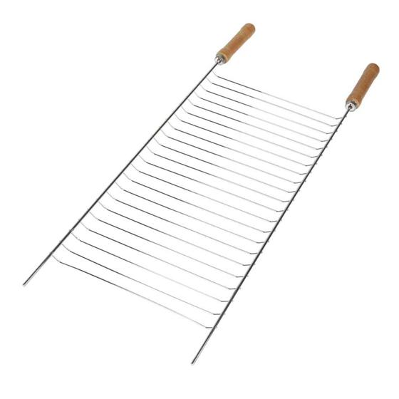 Imagem de Grelha Para Churrasco Simples N2 Mor Aço Cromado 71cm X 30cm Cabo Madeira