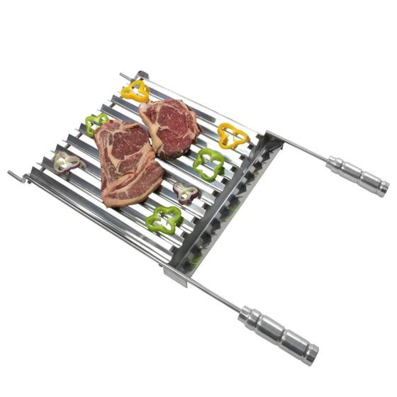 Grelha Para Churrasqueira Aço Inox 48x42cm Com Coletor de Gordura Menor preço em Grelha Para Churrasqueira Aço Inox 48x42cm Com Coletor de Gordura
