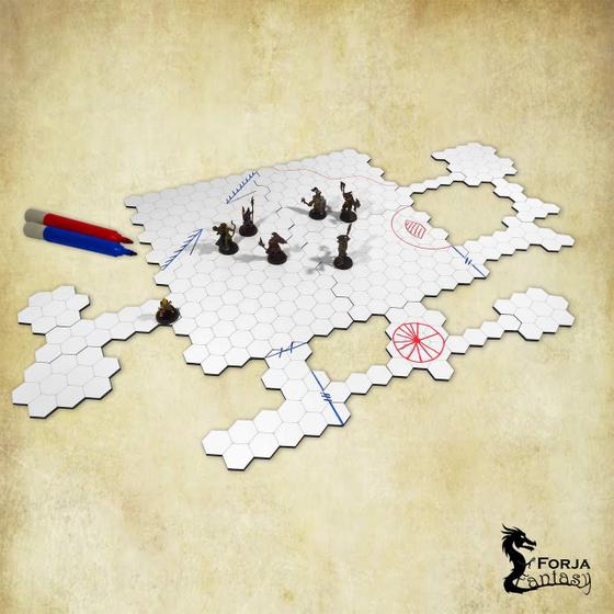 Imagem de Grid de Batalha Hexagonal Modular Riscável - 18 Pçs - RPG