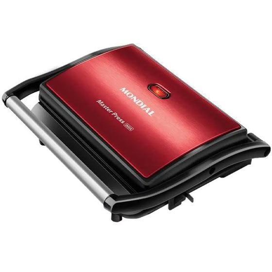 Imagem de Grill 2 Em 1 Mondial Master Press Inox Red PG-01-RC 1.000 Watts Antiaderente 220V ~ 50/60 HZ - Vermelho/Preto