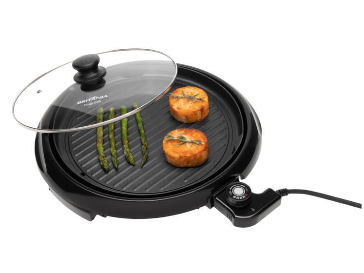 Grill Britânia BPE02 Redondo 1000W com Chapa Menor preço em Grill Britânia BPE02 Redondo 1000W com Chapa