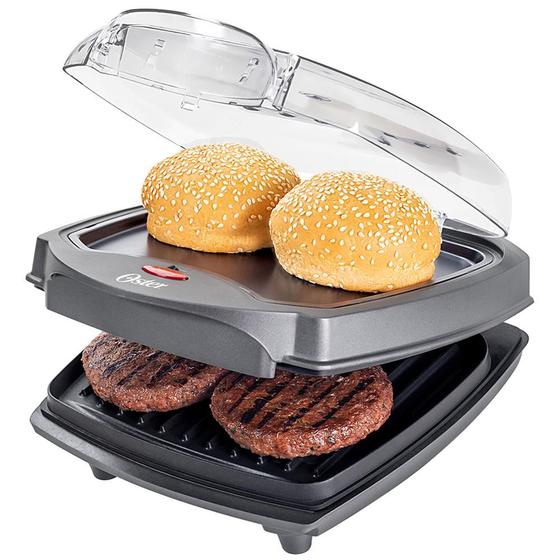 Imagem de Grill Elétrico Burguer Oster 2 em 1 com Estufa Duas Chapas OGRL500 220V