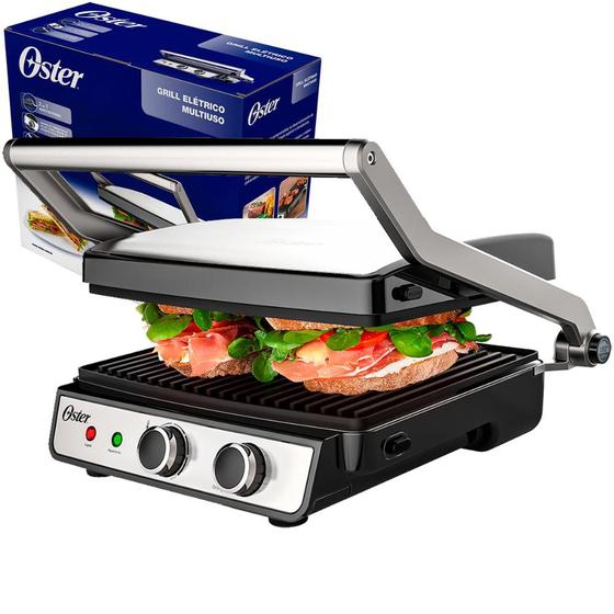 Grill Elétrico Multiuso Oster Inox 2 em 1 Chapas Antiaderentes