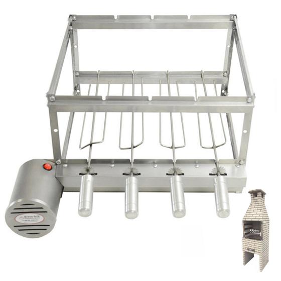 Grill Inox Giratório 4 Espetos Especial para Churrasqueiras Pré