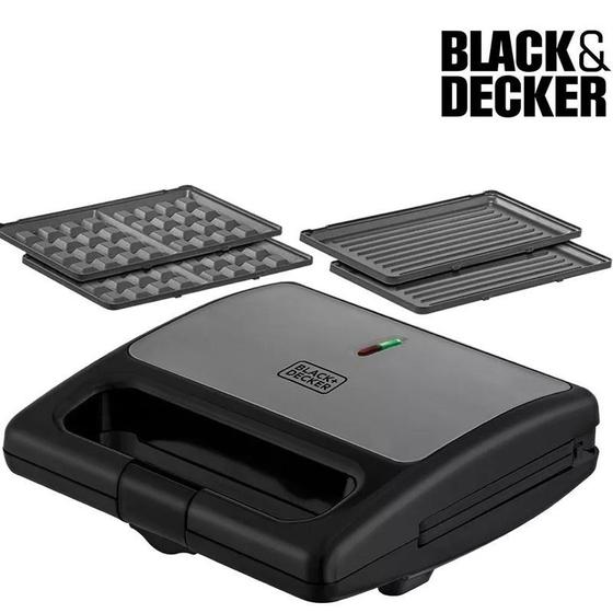 Grill Sanduicheira E Máquina De Waffle Black Decker 2 Em 1 Desmontável Antiaderente 700w Black